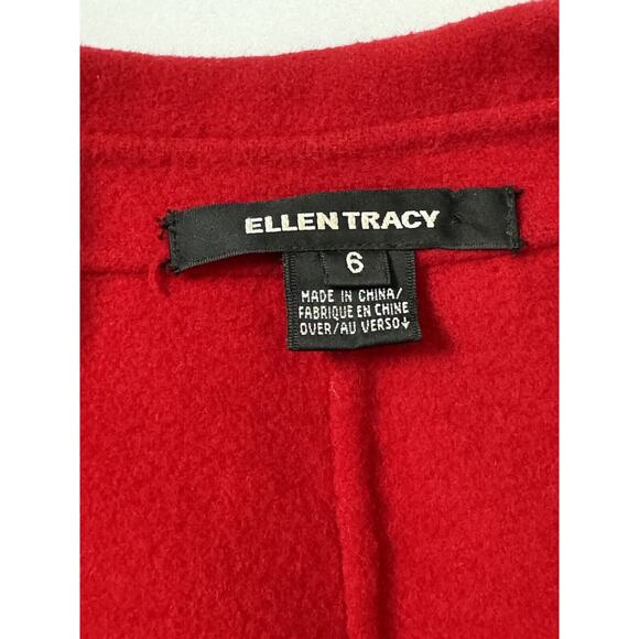 Red Wool Jacket Blazer Womens 6 Classic Fitted Feminine Elegant Ellen Tracy - Picture 8 of 8